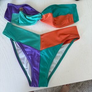 Vintage Italian Pagoda Colorful Patchwork Bikini Set